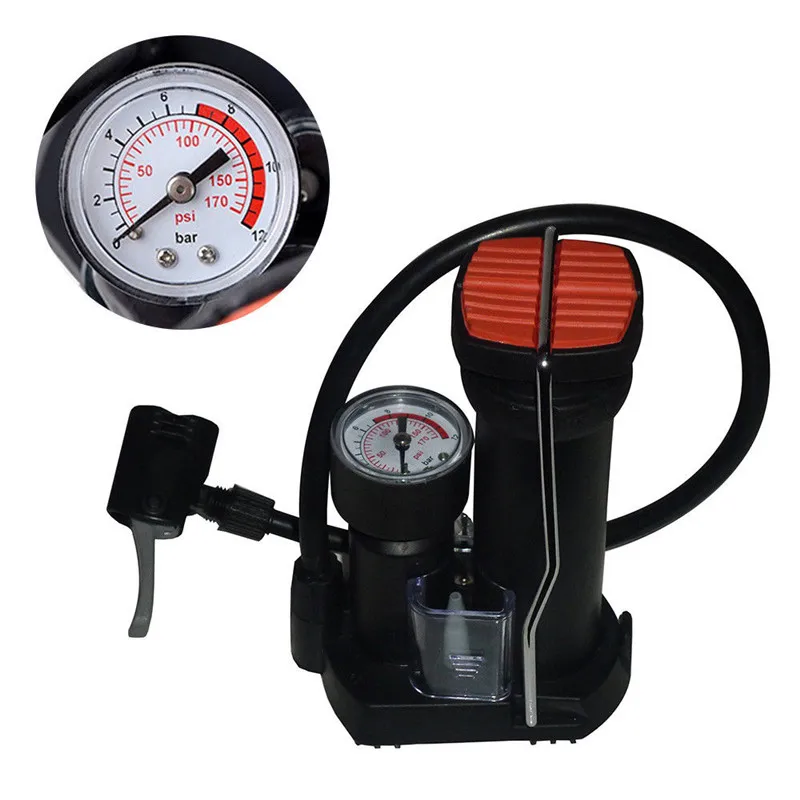 Bomba de pista para coche motos 170PSI Schrader bomba de baloncesto Inflador de mano de neumático de motocicleta con neumático de bicicleta de calibre Bomba de pista para coche motos 170PSI Schrader bomba de baloncesto Inflador de mano de neumático de motocicleta con neumático de bicicleta de calibre