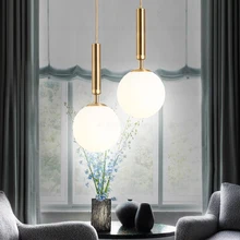 Modern Milky Glass Ball Pendant Lights Led Pendant Lamp Electroplated Copper Hanging Lamp Living Room Decor Lighting Luminaire free shipping simple modern milky white ball glass pendant light copper art lamp body wine bar decorate droplight italy design