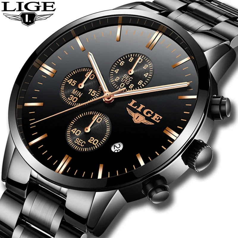 

2019 LIGE Mens Watches Top Brand Luxury All Steel Sport Analog Quartz Watch Men Military Waterproof Clock Date Relogio Masculino
