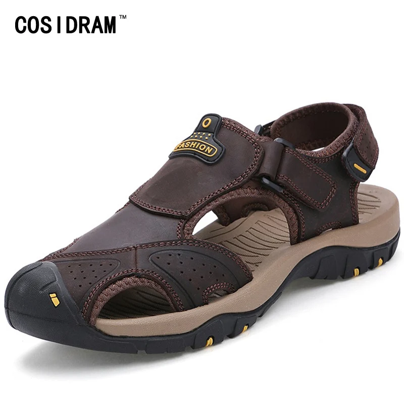 

COSIDRAM Soft Bottom Summer Beach Shoes Genuine Leather Men Sandals New 2017 Male Sandalias Men Shoes Plus Size 45 RMC-027