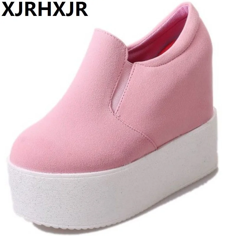 

XJRHXJR Shoes Pink Women High Heel Shoes Platform Wedge Pumps Solid Color Elastic Shoes Female Fashion Daily Footwear Size 35-39