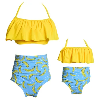 

Girls Swimsuit Two Pieces Swimwear Kids Children Ruffles Print Bandage Swimwear Bathing Suit Bikini Set High Waist Swimming Wear