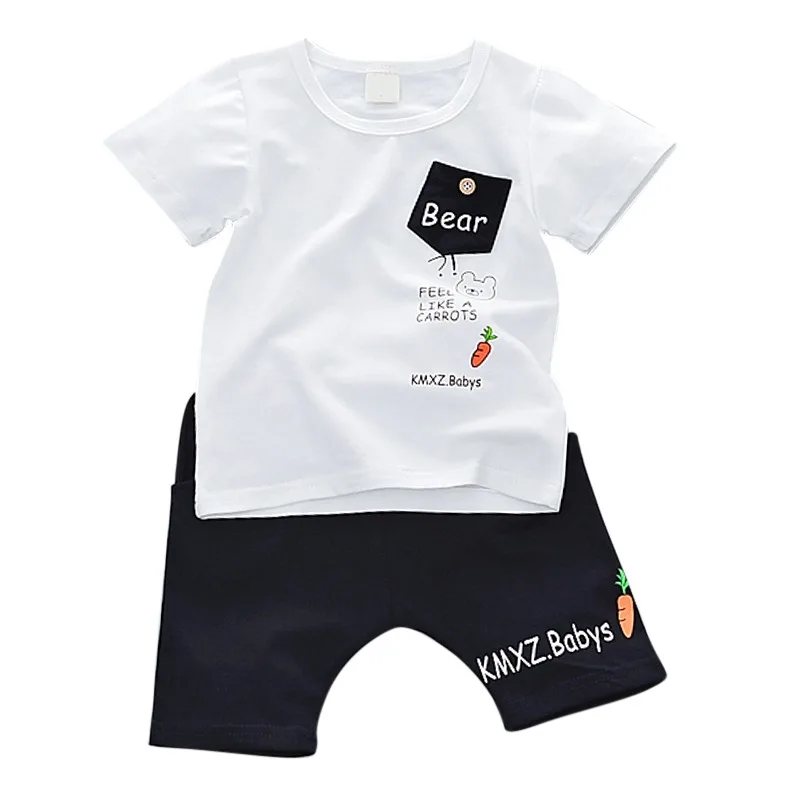 Baby boy's clothes suit Korean version of summer letter cotton two-piece white T-shirt+pants