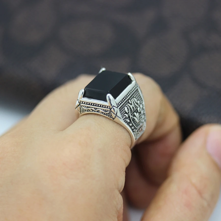 Мужское Винтажное кольцо из серебра 925 пробы с фианитом|black ring|black ring menring men |