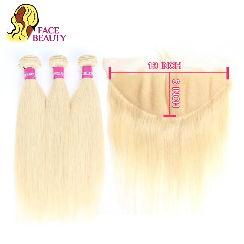 

Facebeauty 613 Bleaching Color Blonde Malaysian Remy Straight Human Hair Extension 2/3/4 Bundles with 13x6 Lace Frontal Closure