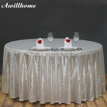 

Free Shipping Diameter 120 In. 300cm Round Sequin Tablecloth Silver For Wedding Event Decoration