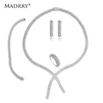 

Madrry Simple Bridal Wedding Jewelry Sets Copper Metal Zircon Micro Paved Women Necklace Earring Bracelet Ring 4 Pc Engagement