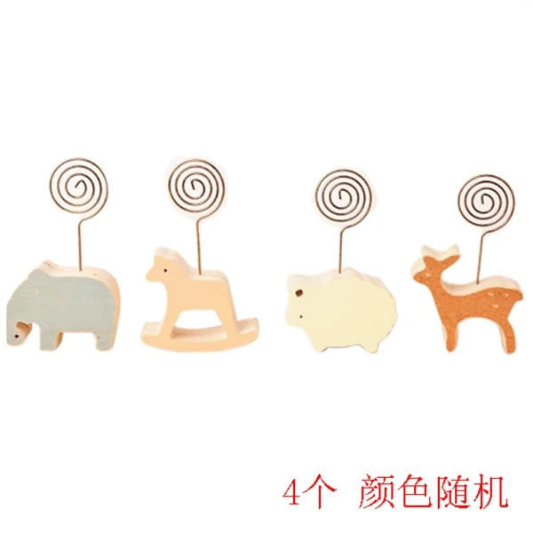 

Set of 4PCS Wood Base Cute Animal Memo Clips Place Card Holder Tabletop Photo Holders