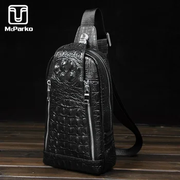 

McParko Genuine Leather Chest Bag Men Shoulder Bag Crocodile Grain Design Crossbody Bags Men Fashion Cow Leather Chestbag Black