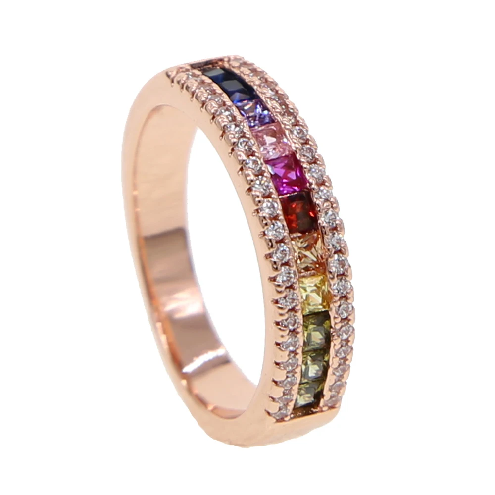 

CZ Stone Rainbow Rings For Women Rose Gold Cubic Zircon Birthstone Crystal high quality Simple RingsJewelry