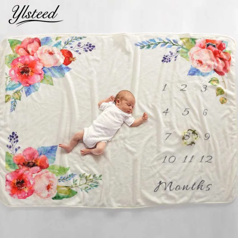 

152x102cm Soft Fleece Baby Milestone Blanket Newborn Photography Props Floral Rabbit Month to Month Blanket Photo Backdrop Cloth
