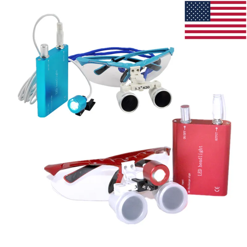 

CE Proved Dental Equipment Surgical Medical Dental Loupes Dental Glasses 3.5X 420mm +LED Head Light Lamp (Blue)
