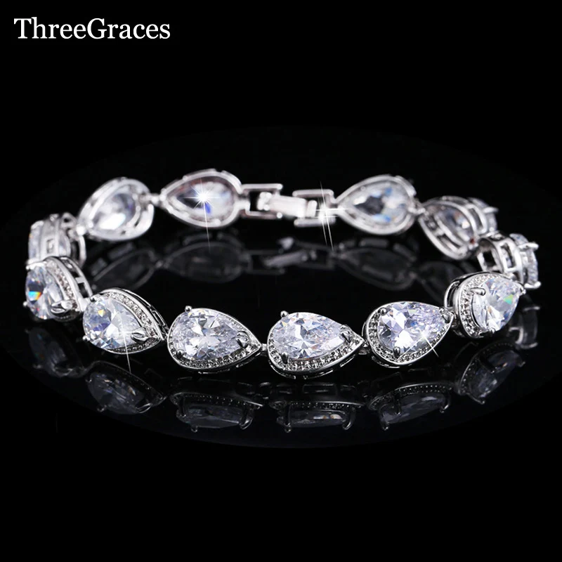 

Luxury Bridal Party Jewelry White Gold Plated Oval Shape Fully Around Cubic Zirconia Diamond Wedding Bracelets For Brides BR017