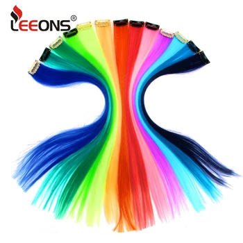 

Leeons Synthetic Hair Extensions With Clips Heat Resistant Straight Hair Extensions Color Colored Black Hair Clip Womens 12G/Pcs