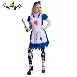 Хэллоуин Алиса-Безумие возвращает Костюм Алиса горничной зомби Косплэй Для женщин Ужасы кровавый производительность вечерние карнавал