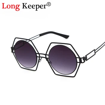 

Long Keeper Latest Personality Dazzle Sunglasses Hexagon Frame Round Lens Hollow Out Sun glasses Women Gafas de grau femininos