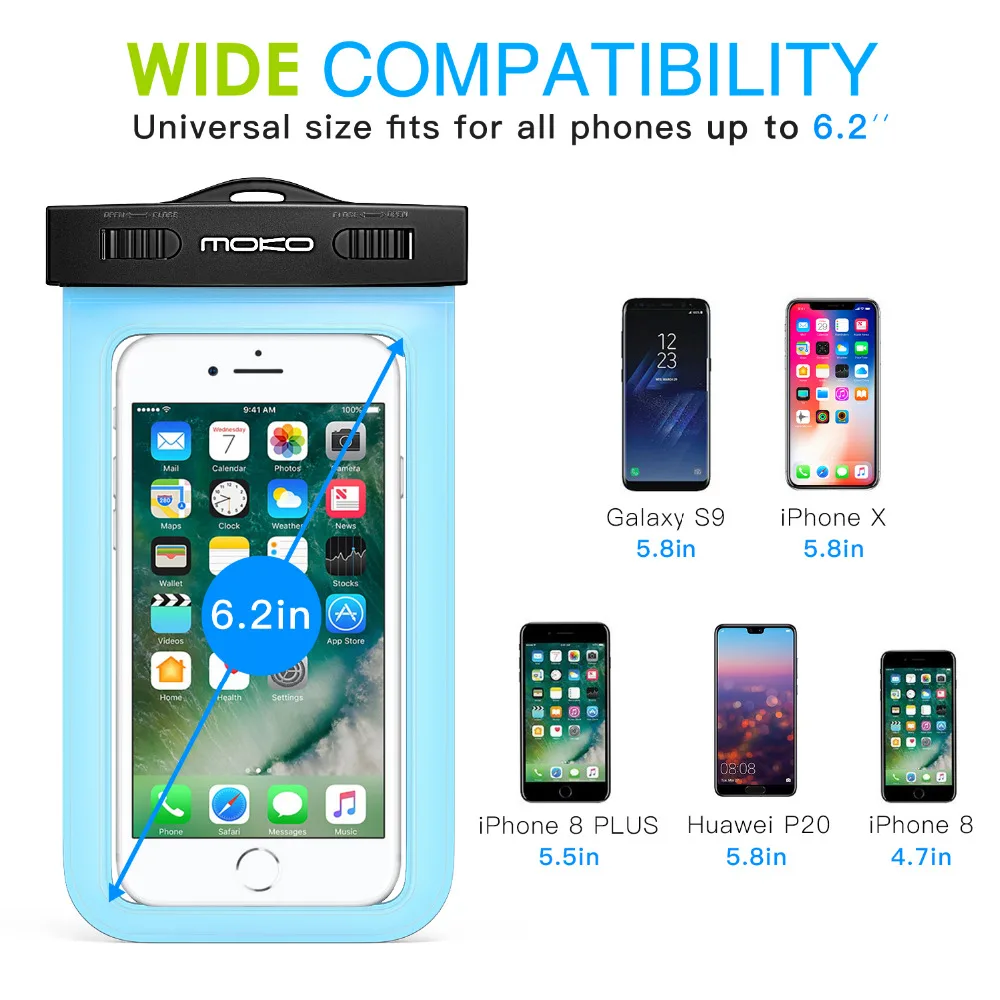 Universal Waterproof Phone Case,MoKo Multifunction CellPhone Dry Bag Pouch with Armband Feature & Neck Strap for iPhone X/8 Plus
