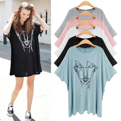 

2017 Fashion Women Tops Tees Printing Cotton T-shirt Women's Short Batwing Sleeve Tshirt Fit All ladies M-6XL on Sale
