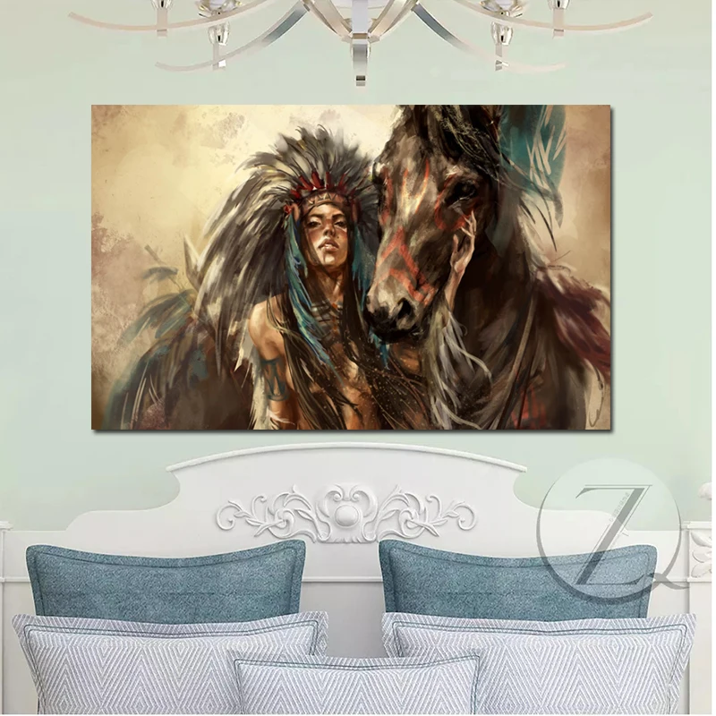 RELIABLI ART Horse and Warrior Женская холщовая живопись Настенная Художественная печать