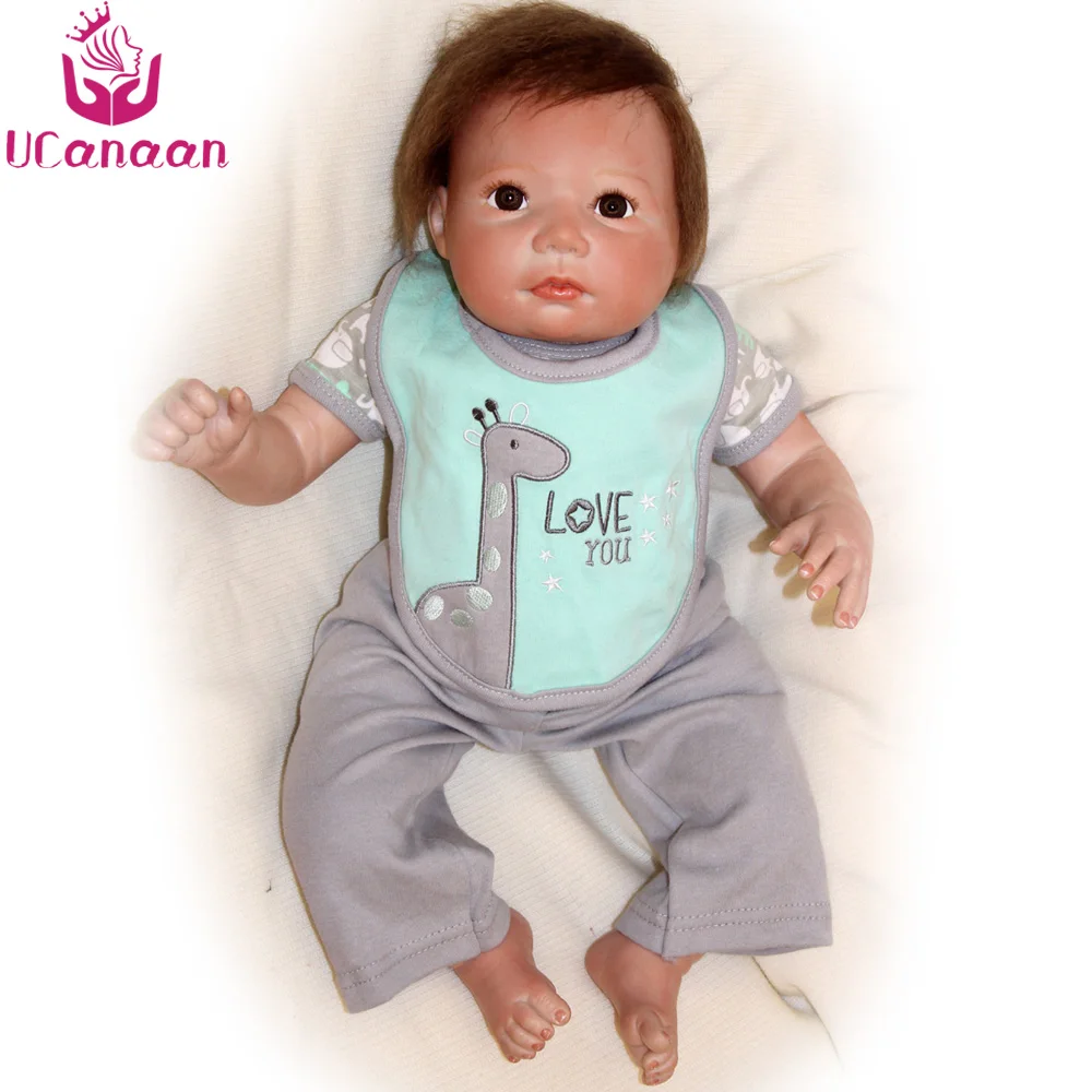 

UCanaan 20'' 50CM Soft Silicone Doll Reborn Brown Eyes Cloth Body Toys For Children Baby Alive Born Dolls For Girls Collection