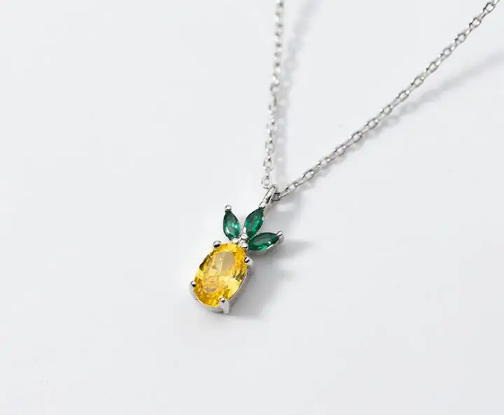 

small Authentic 100% REAL. 925 Sterling Silver FINE Jewelry Green &Yellow zirconia aa pineapple Fruitt Necklace pendant GTLx1676