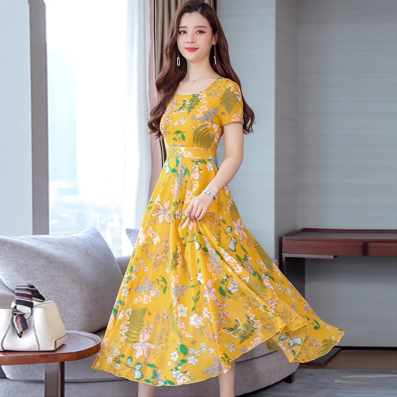 

Summer Short Sleeve Boho Beach Dress Floral Casual Sundress Flower Print Women Fashion Dress