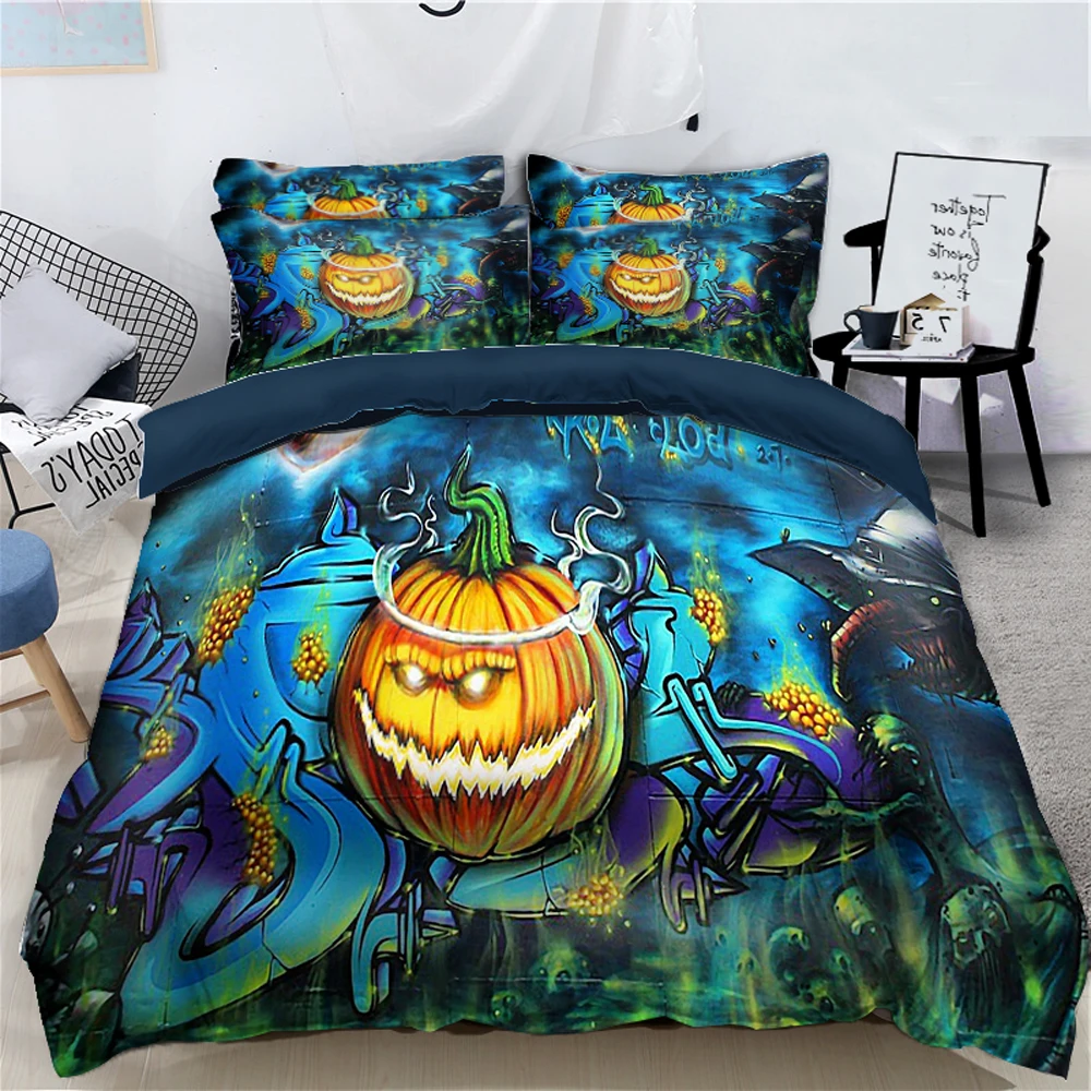 

Halloween Quilted Pumpkin 3d Print Three-piece Taro Photo Print Bedding Digital Print Pillow Case