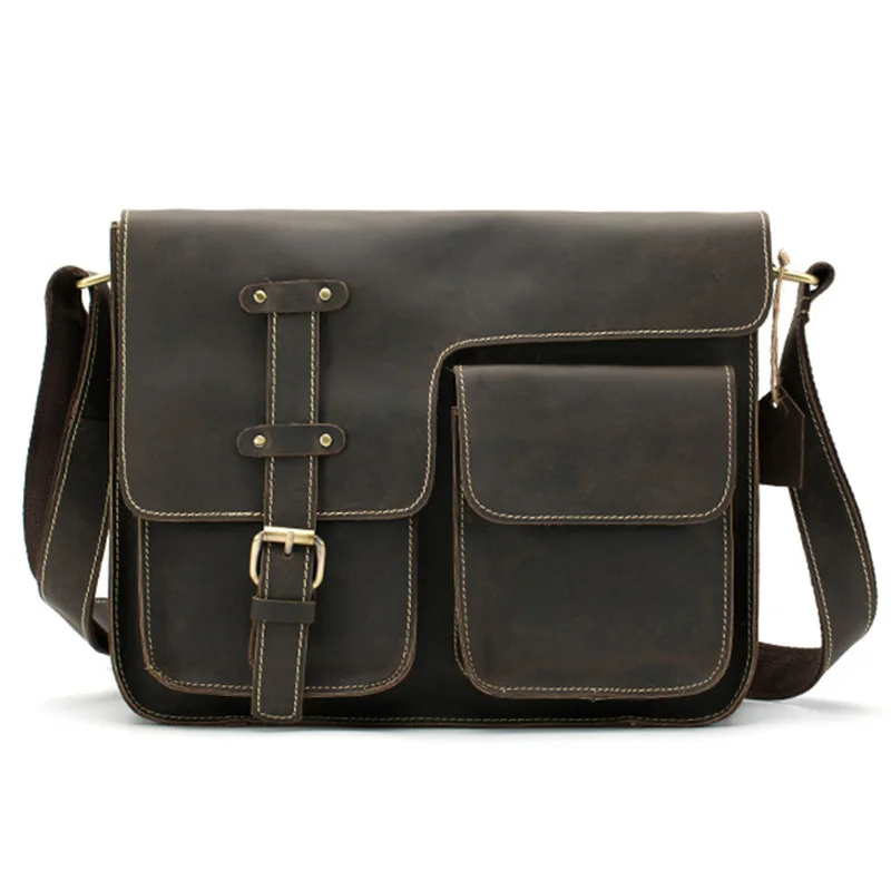 خمر 100% حقيبة جلد طبيعي الرجال حقيبة رسول Crossbody أكياس العلامة التجارية جلد البقر الطبيعي حقيبة كتفية للسفر للرجال