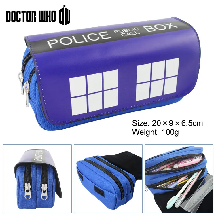 

Doctor Who police box Canvas Pencil Case Student pen bag Women Makeup Bag Cosmetic bag portable Zipper Stationery Bag Stationery