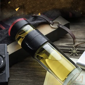 

Creative Transparent Glass Double Water Cup Men Outdoor Tea Water Filter Separate Straight Bottle Easy Carry for Birthday Gifts