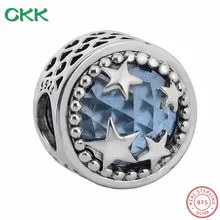 CKK Стерлинговое серебро 925, сияющее сердце, Ослепительная звезда, бусины, стразы ярко синего цвета, прозрачный CZ DIY Fit PANDORA, подвески, изготовление ювелирных изделий CK003B