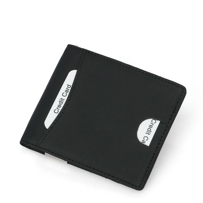 GENODERN RFID Блокировка тонкий двойной натуральная кожа минималистский передний карман кошельки для мужчин с зажимом для денег монета держатель
