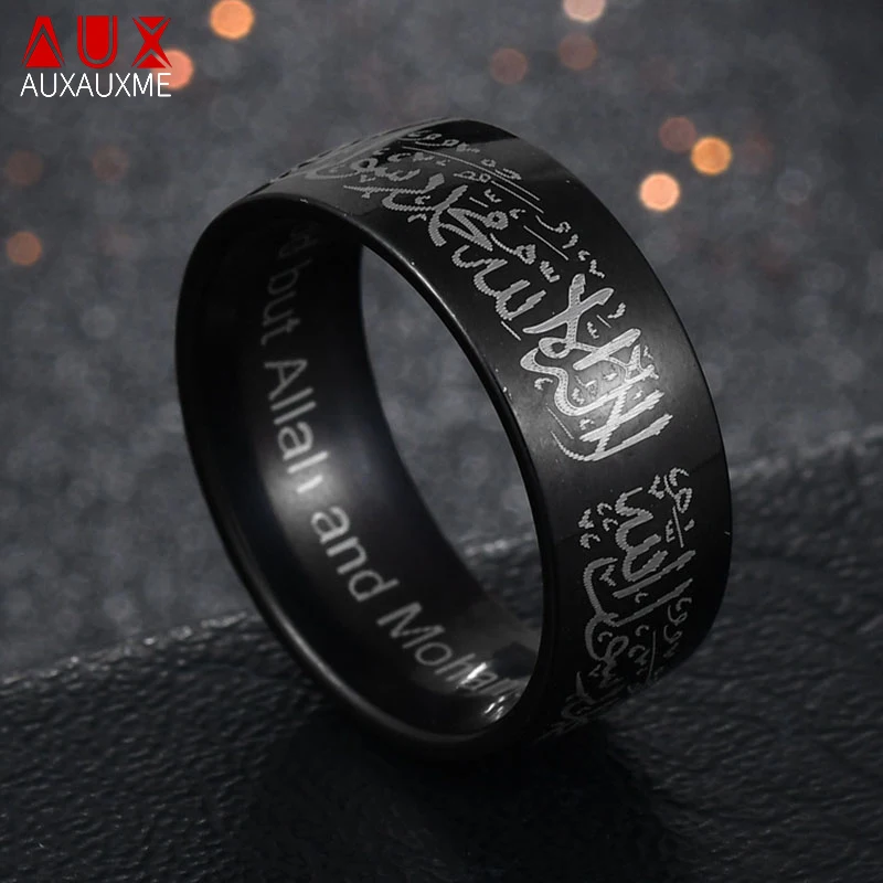 

Auxauxme Titanium Steel Quran Messager rings Gold Muslim religious Islamic halal words Rings for men True God Allah Jewelry