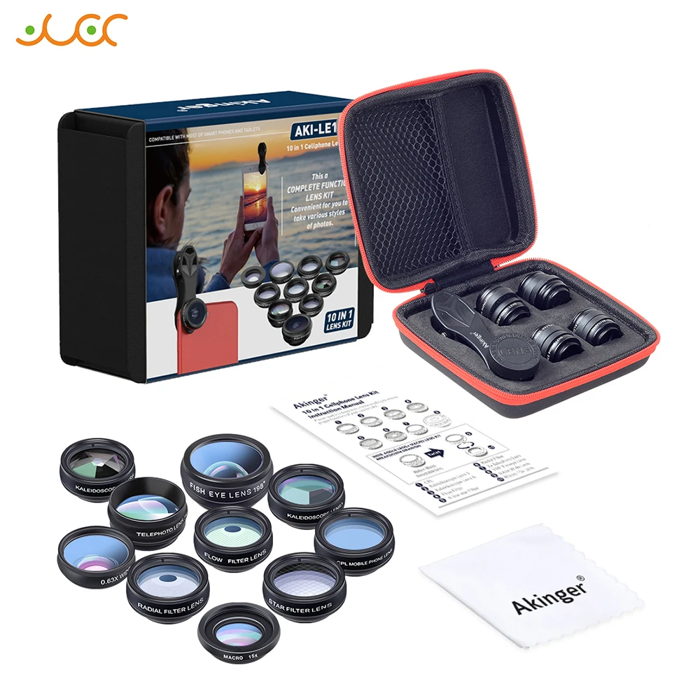 Akinger camera Lens in mobile phone lens Kit 10in1 Fisheye Wide Angle