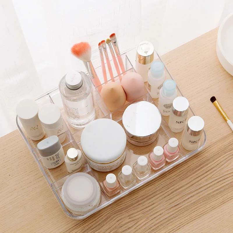 Transparent Cosmetics Storage Box Multi Grid Plastic Makeup Lipstick Polish Organizer Case Desktop Jewelry Holder Display Stand