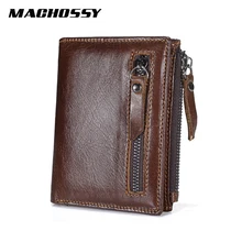 Качественный мужской кошелек из натуральной кожи, винтажный стиль, кошельки для мужчин, масло, воск, кожа, органайзер для денег, на молнии, кошелек, держатель для монет