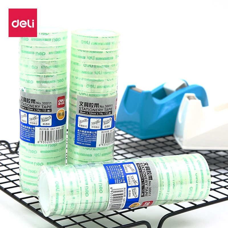 

Deli 12pcs/pack Transparent Tape Hangings Clear Sealing Sticky Rolls Home Office Packing School Stationery Adhesive Tape 1.2mm