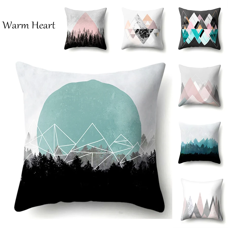 

Geometric Cushion Cover Scenery Mountain Tree Pillow Case Polyester 45*45 Throw Pillow Cover Decorative For Home Bedroom Office