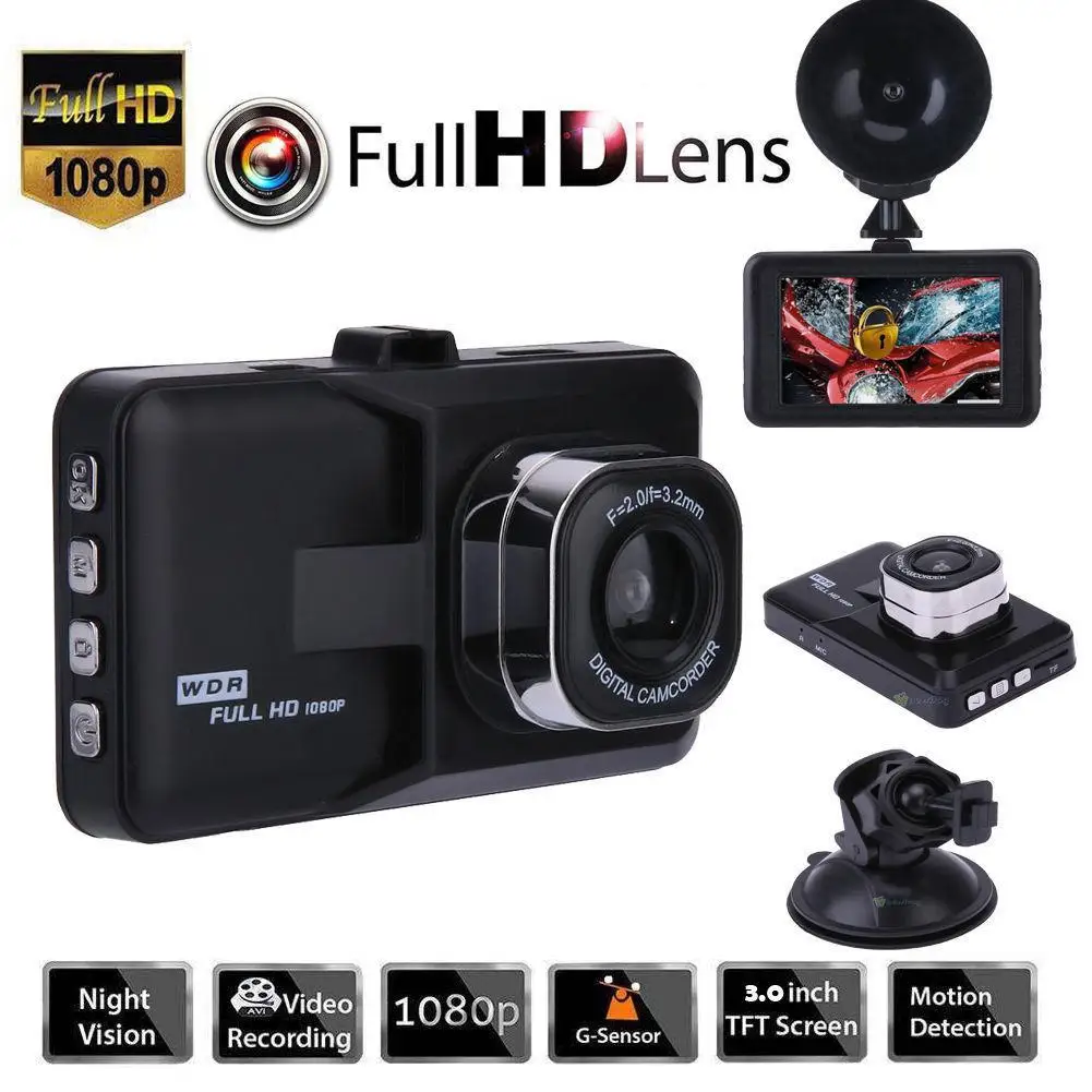 Автомобильный видеорегистратор Full HD 1080P с углом обзора 120 градусов