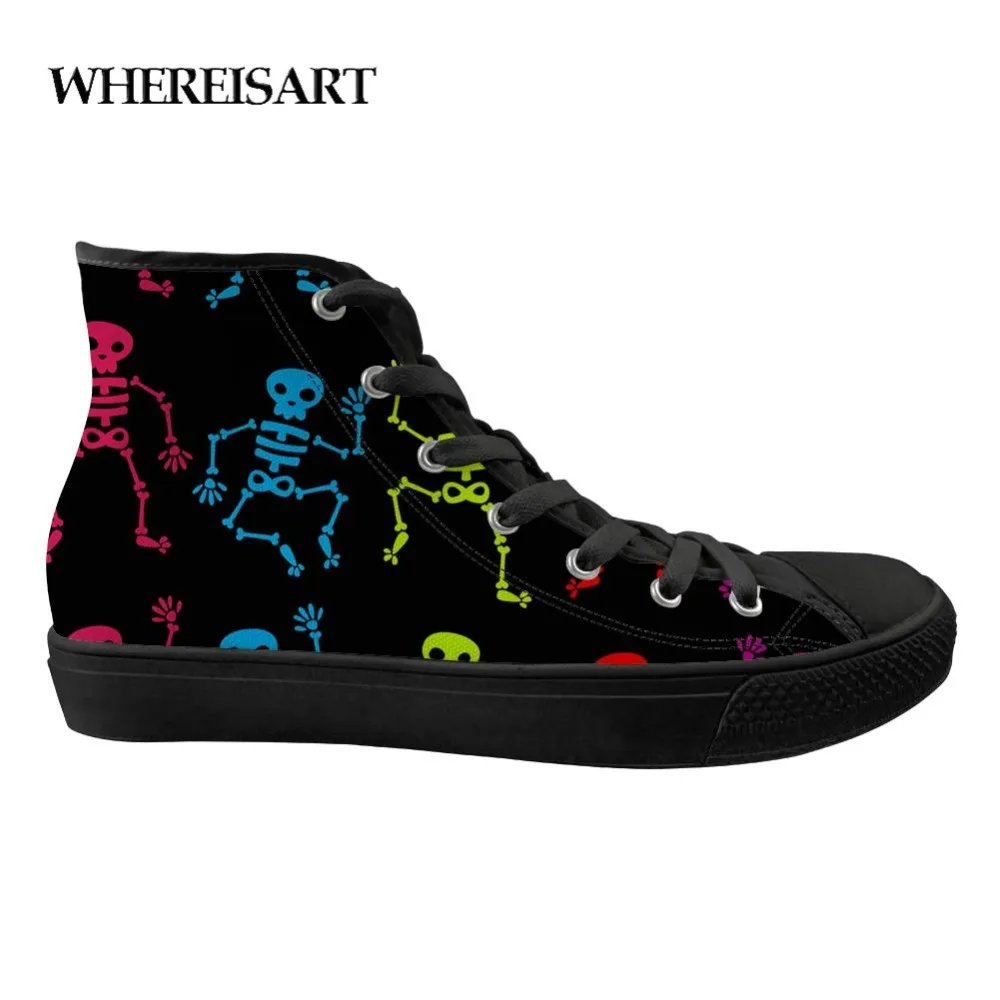 

WHEREISART Men's High Quality Vulcanized Shoes Skeleton Printing Men's High To Help Casual Fashion Teen Boys Canvas Shoes