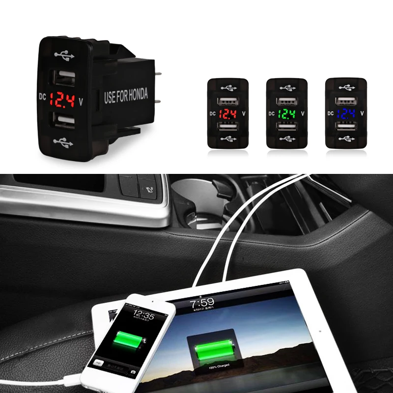 5 в 2.1A 12 В Автомобильный USB прикуриватель розетка зарядка двойной USB Автомобильное зарядное устройство вольтметр разъем для Honda для всех мобильных телефонов