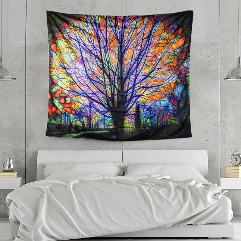

Colorful Tree Printed Hanging Blanket Indian Glowing Tree Tapestry For Home Decor Beach Carpet Rugs Christmas Party