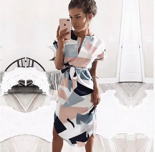 

FREE OSTRICH Girls Clothes Women 2019 Midi Party Dresses Geometric Print Summer Boho Beach Dress Loose Dress Vestidos Plus Size