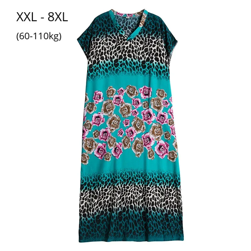 

Fashion Women Plus Size 8XL 7XL Summer Dress Femme Robe Cotton Blend Leopard Print Loose Clothing Bohemian Style Beach Dresses