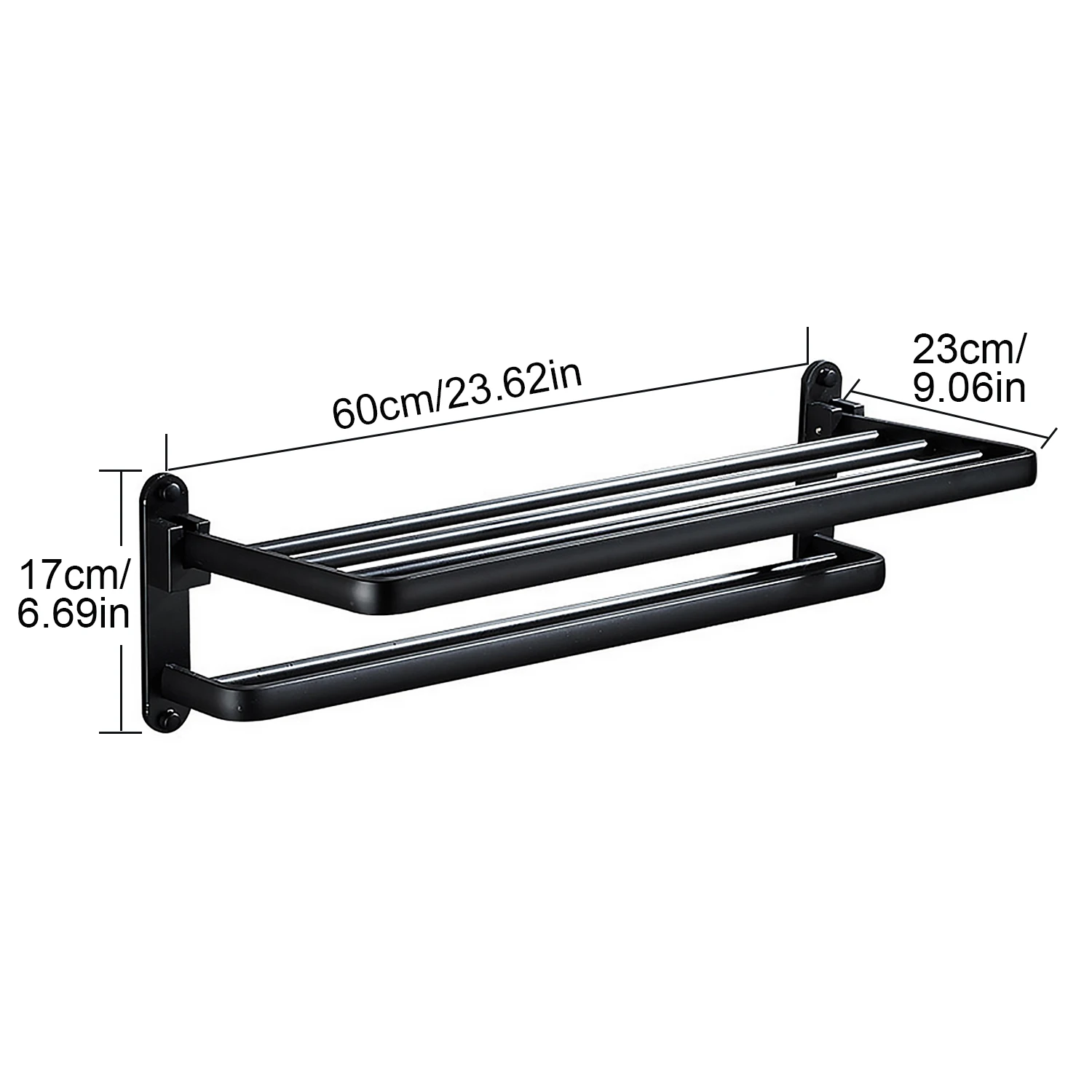 Behogar Foldable Double Layer Black Matte Space Aluminum Bath Towel Holder Rack Shelf for Bathroom Kitchen Office Black