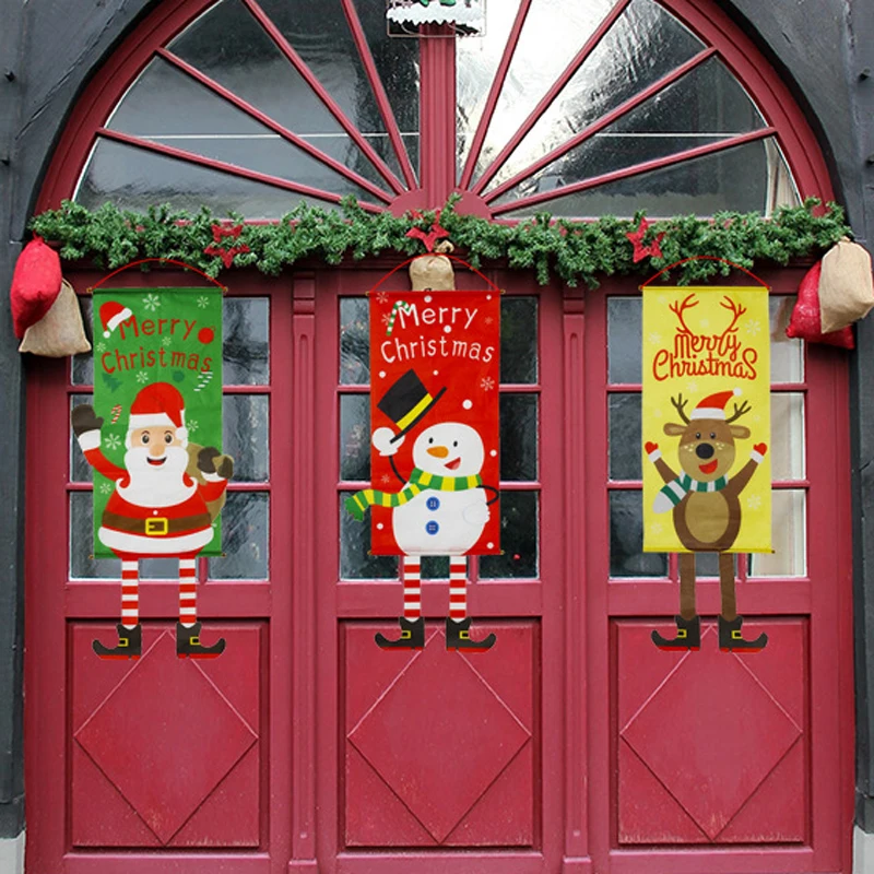 

1pc Christmas Tree Santa Snowman Cloth Wall Hanging Banner Home Decor Navidad New Year Noel Party Wreth Craft Kids Room Decor