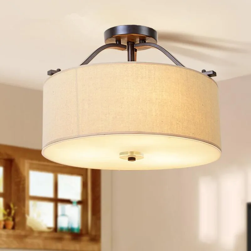 

American Country Iron Living Bed Room Restaurant Ceiling Lamp Modern Cloth Study E27 LED Decor Light Fixture Free Shipping