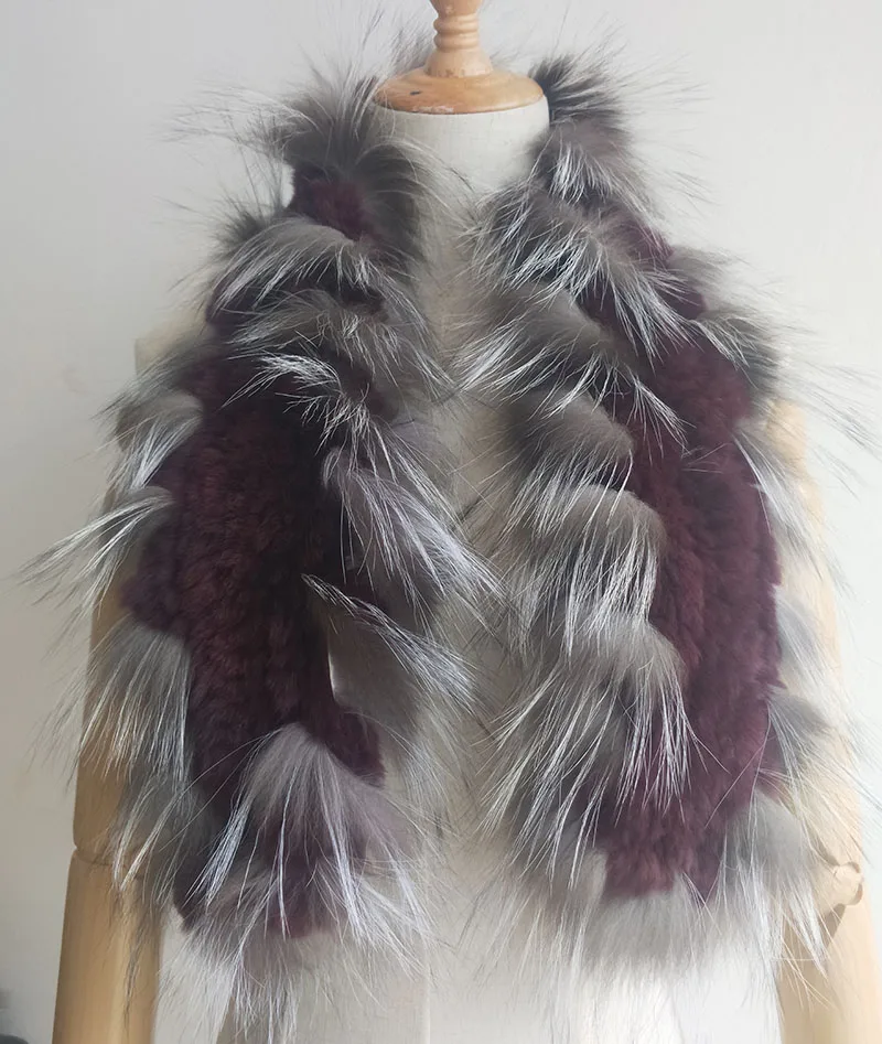 Дамы настоящий мех кролика вязаный шарф модные зимние вязаные шарфы из натурального меха Для женщин г. женские роскошные новые модные шарфы