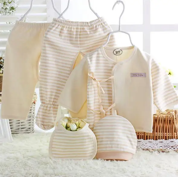 (5pcs/set) Newborn Baby 0 6M Clothing Set gift Baby Boy/Girl Clothes 100 Cotton Grooming