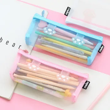 

1pcs Korea small fresh and simple cute small fresh student pencil bag MOKO beating cat claw mesh bag